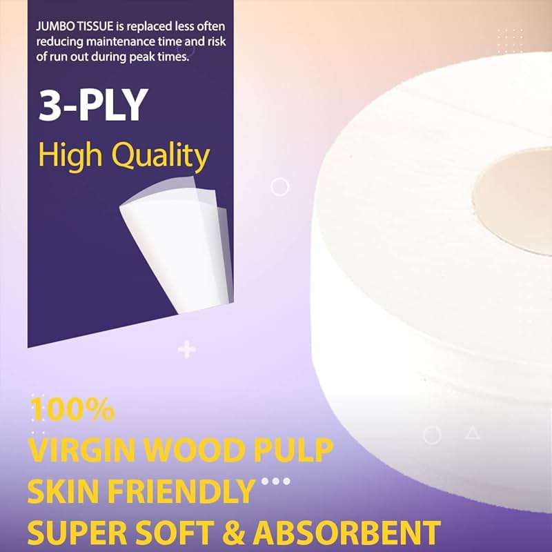 Plees 3-Ply Jumbo Commercial Toilet Paper Roll Bathroom Tissue, 8 in Diameter, 4 Rolls/Case, White - Image 5