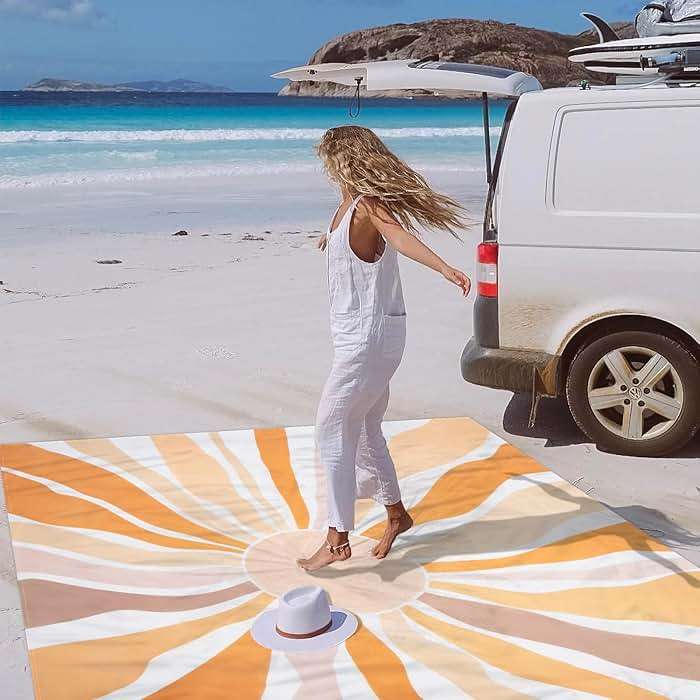 Waterproof Sandproof Beach Blanket, 9 Ft X 10 Ft Extra Large Beach Mat for 8 Adults, Lightweight Polyester Outdoor Picnic Blanket for Travel, Hiking, Camping, Beach Accessories for Vacation - Image 4
