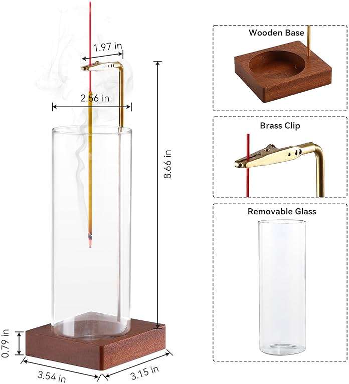 1 Pack Incense Holder for Sticks, Insence-Stick Holder Ash Catcher with Removable Glass [Anti-Ash Flying], Mess-Free Incense Burner Holder, Perfect for Meditation Yoga Relaxation, Home Decor - Image 3