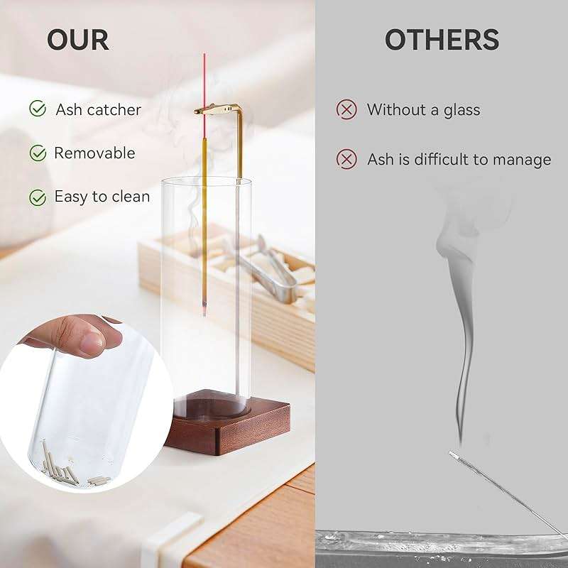 1 Pack Incense Holder for Sticks, Insence-Stick Holder Ash Catcher with Removable Glass [Anti-Ash Flying], Mess-Free Incense Burner Holder, Perfect for Meditation Yoga Relaxation, Home Decor - Image 4