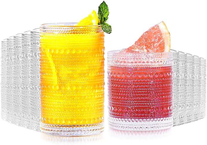 Lvtrupc Vintage Hobnail Drinking Glasses Set of 12-14 oz Old Fashioned Water Glass Cups & 11 oz Cocktail Glasses, Aesthetic Kitchen Bar Tumbler Glassware Gifts Sets for Smoothie, Juice, Coffee, Wine - Image 1