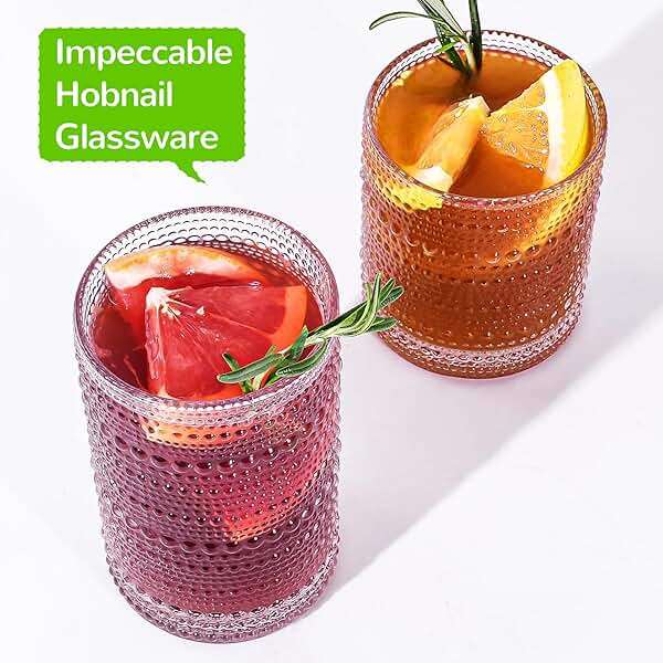 Lvtrupc Vintage Hobnail Drinking Glasses Set of 12-14 oz Old Fashioned Water Glass Cups & 11 oz Cocktail Glasses, Aesthetic Kitchen Bar Tumbler Glassware Gifts Sets for Smoothie, Juice, Coffee, Wine - Image 5