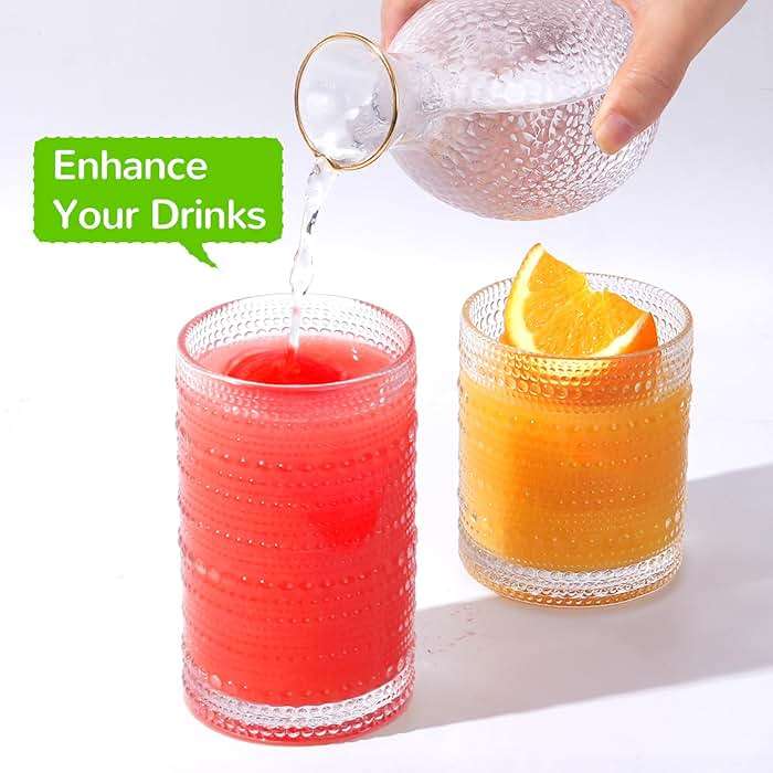 Lvtrupc Vintage Hobnail Drinking Glasses Set of 12-14 oz Old Fashioned Water Glass Cups & 11 oz Cocktail Glasses, Aesthetic Kitchen Bar Tumbler Glassware Gifts Sets for Smoothie, Juice, Coffee, Wine - Image 6