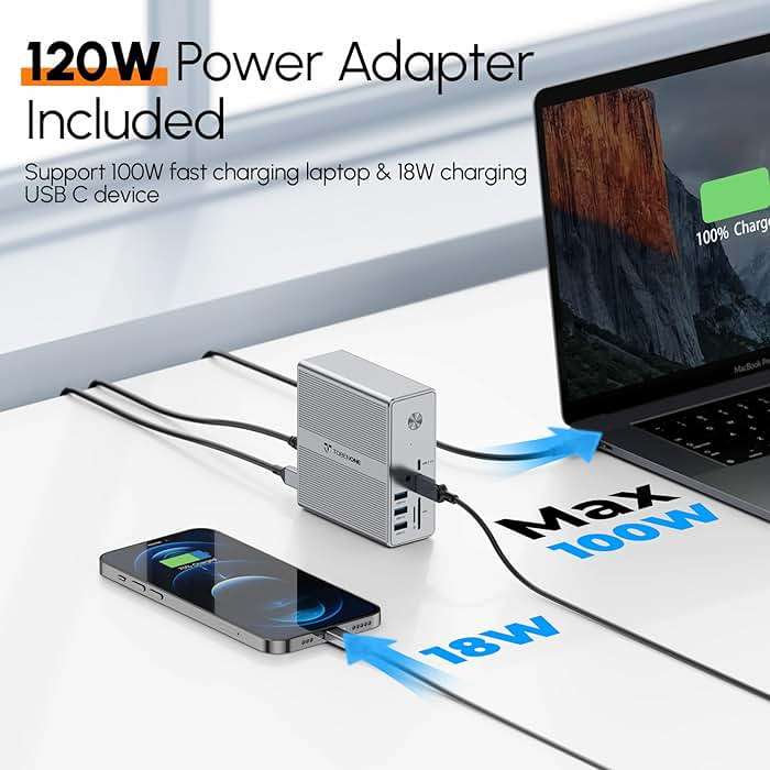 TobenONE DisplayLink Docking Station 3 Monitors with 120W Power Adapter, Triple 4K Display for MacBook Pro/Air, Thunderbolt 4/3, USB-C Windows(3X HDMI, 3X DP, 2xUSB-C, 4xUSB 3.2, SD/TF) - Image 5