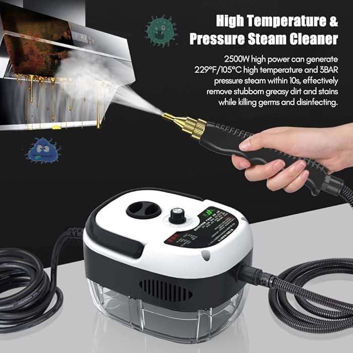 Decdeal Steam Cleaner - High Temperature Pressurized Handheld Steam Cleaning Machine with Brush Heads and Gloves, for Car Floors Kitchen Furniture Bathroom Windows - Image 3