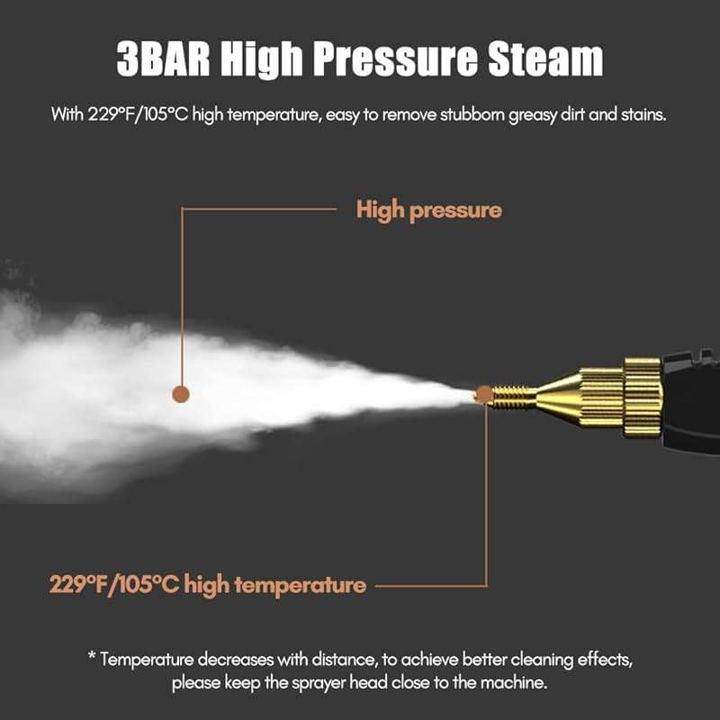 Decdeal Steam Cleaner - High Temperature Pressurized Handheld Steam Cleaning Machine with Brush Heads and Gloves, for Car Floors Kitchen Furniture Bathroom Windows - Image 4