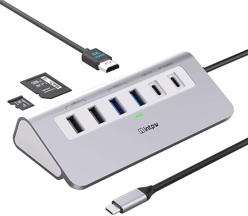 intpw USB C Hub, P9 USB C Hub Multiport Adapter with 4K@60Hz HDMI, PD 100W, Type-C & 2 USB A 3.0 5Gbps, 2 USB A 2.0, SD/TF Card Reader, Aluminum USB Hub for Laptop, iPhone 17 Series, MacBook, iPad - Image 1