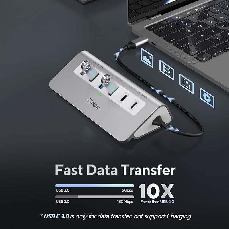 intpw USB C Hub, P9 USB C Hub Multiport Adapter with 4K@60Hz HDMI, PD 100W, Type-C & 2 USB A 3.0 5Gbps, 2 USB A 2.0, SD/TF Card Reader, Aluminum USB Hub for Laptop, iPhone 17 Series, MacBook, iPad - Image 5