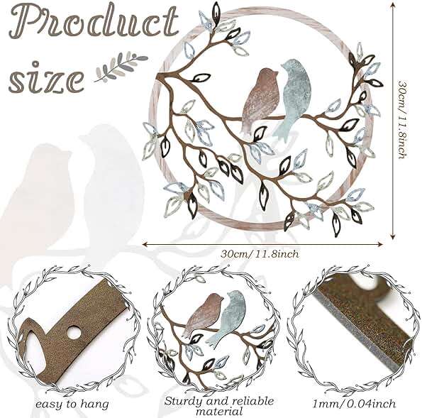 Ferraycle Metal Wall Art Bird on Tree Branch Silhouette Bird Hanging Ornament Porch Wall Decor for Living Room Outdoor Garden Bedroom Office Housewarming Party Decoration(Fresh Color) - Image 2
