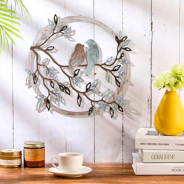 Ferraycle Metal Wall Art Bird on Tree Branch Silhouette Bird Hanging Ornament Porch Wall Decor for Living Room Outdoor Garden Bedroom Office Housewarming Party Decoration(Fresh Color) - Image 3