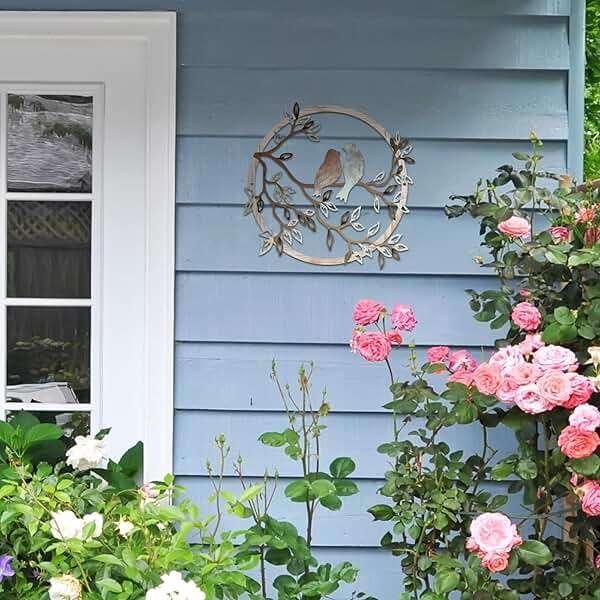 Ferraycle Metal Wall Art Bird on Tree Branch Silhouette Bird Hanging Ornament Porch Wall Decor for Living Room Outdoor Garden Bedroom Office Housewarming Party Decoration(Fresh Color) - Image 5