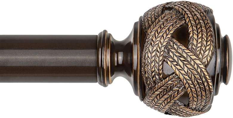 Bronze Curtain Rod 32 to 58 Inches (2.6 to 4.8 ft), USFOOK 7/8 Inch Telescoping Splicing Curtain Rods for Windows 20 to 54 Inch, Drapery Rods with Leaf Finials - Image 1