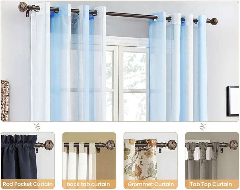 Bronze Curtain Rod 32 to 58 Inches (2.6 to 4.8 ft), USFOOK 7/8 Inch Telescoping Splicing Curtain Rods for Windows 20 to 54 Inch, Drapery Rods with Leaf Finials - Image 5