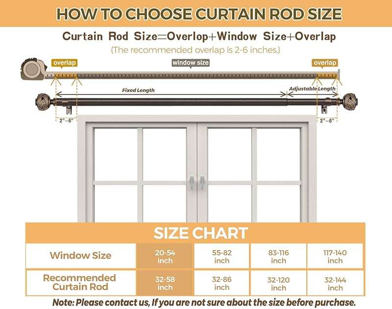 Bronze Curtain Rod 32 to 58 Inches (2.6 to 4.8 ft), USFOOK 7/8 Inch Telescoping Splicing Curtain Rods for Windows 20 to 54 Inch, Drapery Rods with Leaf Finials - Image 6