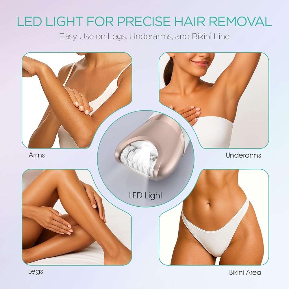 VOYOR Epilator for Women, 3 in 1 Epilator Hair Removal for Women, Epilators Hair Remover for Leg Arm with 30 Tweezers, Rechargeable & Cordless Electric Lady Shaver & Trimmer BM300 (Champagne Gold) - Image 4