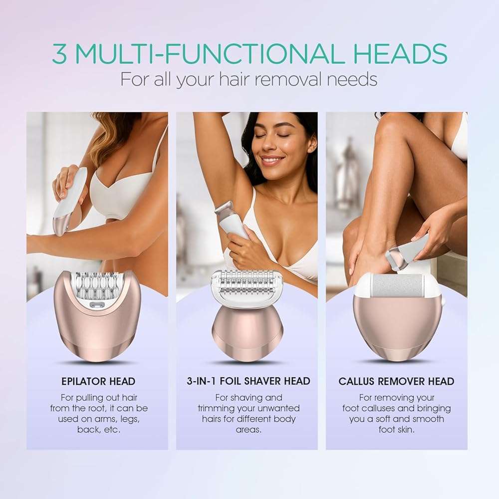 VOYOR Epilator for Women, 3 in 1 Epilator Hair Removal for Women, Epilators Hair Remover for Leg Arm with 30 Tweezers, Rechargeable & Cordless Electric Lady Shaver & Trimmer BM300 (Champagne Gold) - Image 6