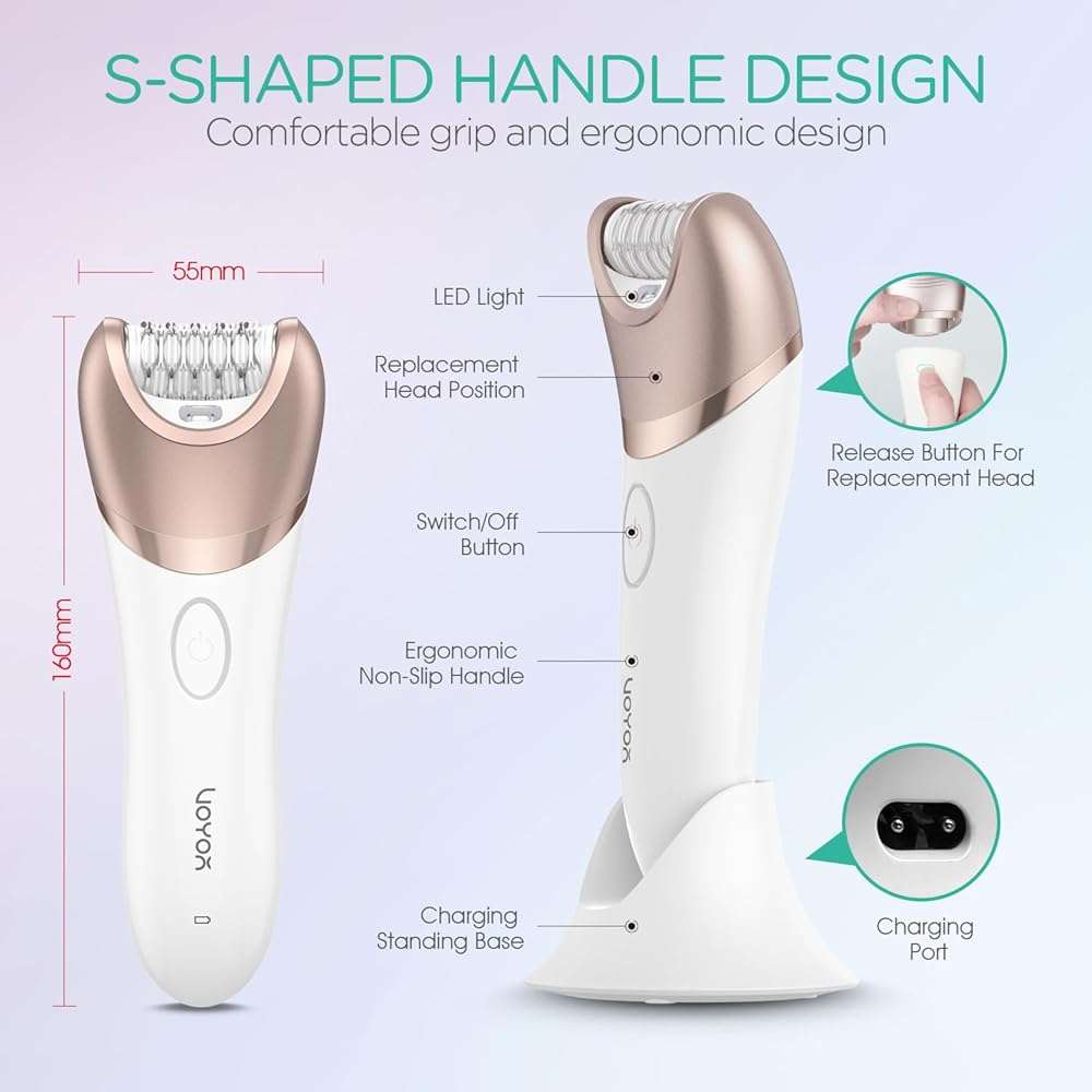 VOYOR Epilator for Women, 3 in 1 Epilator Hair Removal for Women, Epilators Hair Remover for Leg Arm with 30 Tweezers, Rechargeable & Cordless Electric Lady Shaver & Trimmer BM300 (Champagne Gold) - Image 7
