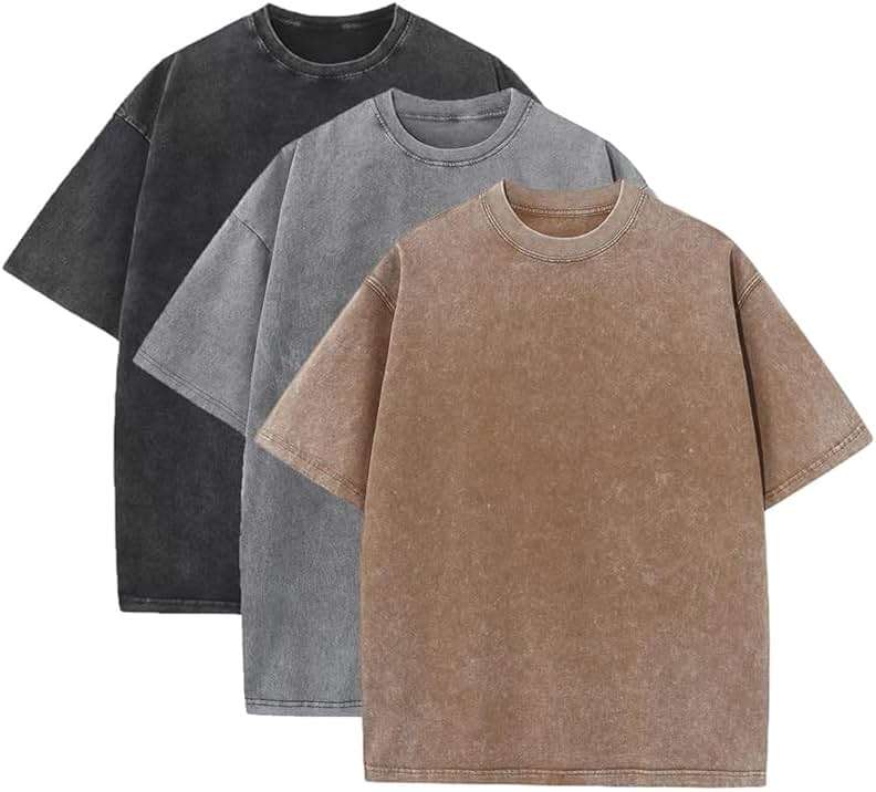 3 Pcs Men's Oversized Heavy Cotton Summer T-Shirts Vintage Tee Loose Fit Short Sleeve Casual Tshirts for Men Women - Image 1