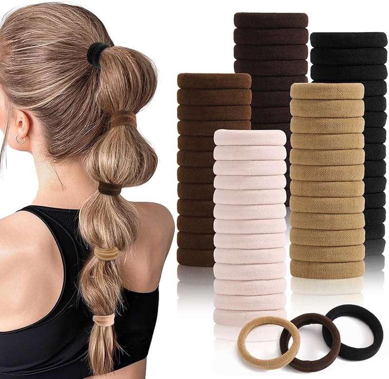SYGY Hair Tie, 100PCS Hair Ties for Thick Thin Hair, Seamless Cotton Hair Bands, No Damage for Women, Soft Hair Accessories Ponytail Holders, Brown Color - Image 1