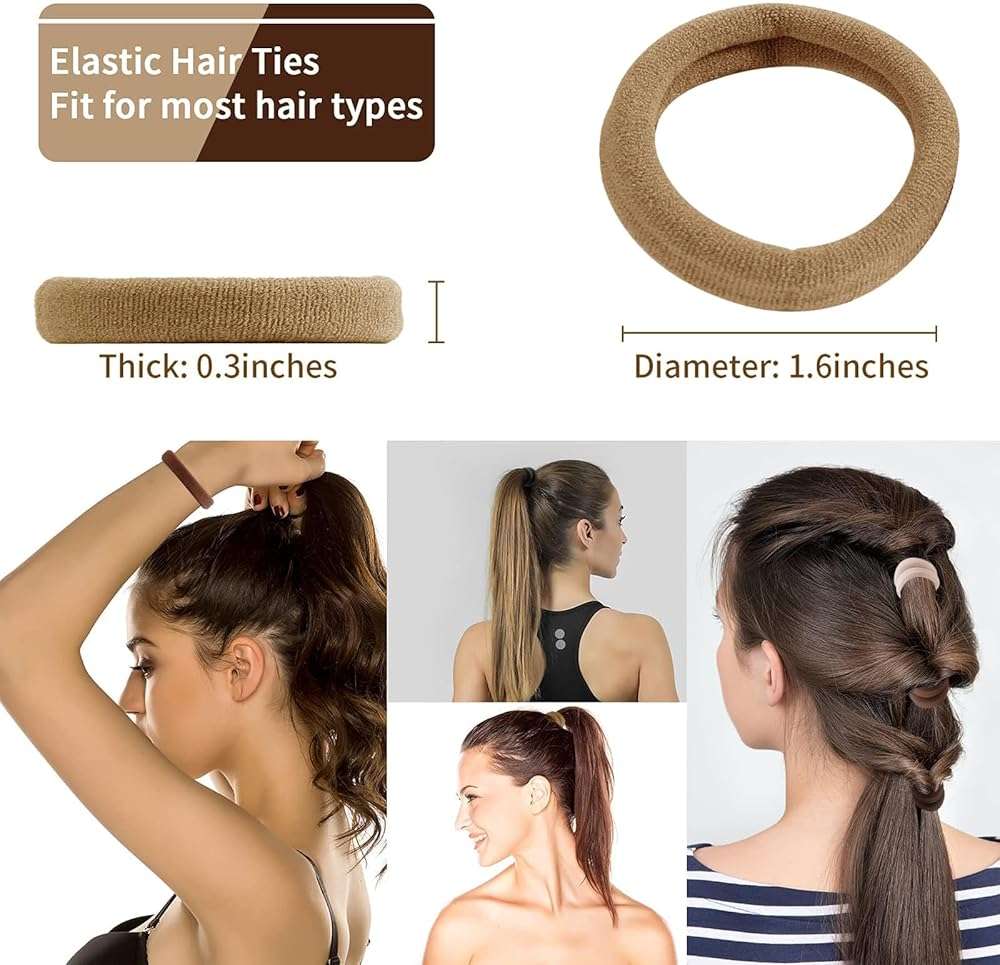 SYGY Hair Tie, 100PCS Hair Ties for Thick Thin Hair, Seamless Cotton Hair Bands, No Damage for Women, Soft Hair Accessories Ponytail Holders, Brown Color - Image 2