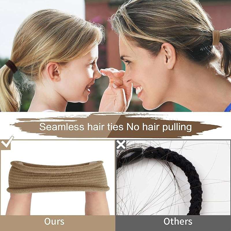 SYGY Hair Tie, 100PCS Hair Ties for Thick Thin Hair, Seamless Cotton Hair Bands, No Damage for Women, Soft Hair Accessories Ponytail Holders, Brown Color - Image 6