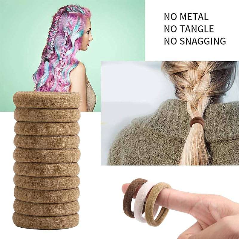 SYGY Hair Tie, 100PCS Hair Ties for Thick Thin Hair, Seamless Cotton Hair Bands, No Damage for Women, Soft Hair Accessories Ponytail Holders, Brown Color - Image 7