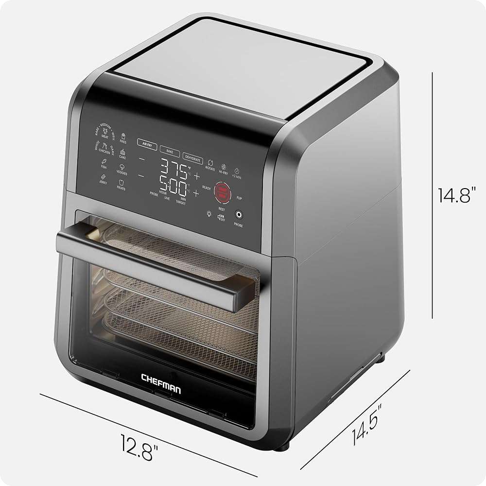 CHEFMAN ExacTemp™ 12 Quart 5-in-1 Air Fryer with Integrated Smart Cooking Thermometer, 28 Touchscreen Presets, Rotisserie, Dehydrator, Bake, XL Convection Oven with Auto Shutoff, Black - Image 2