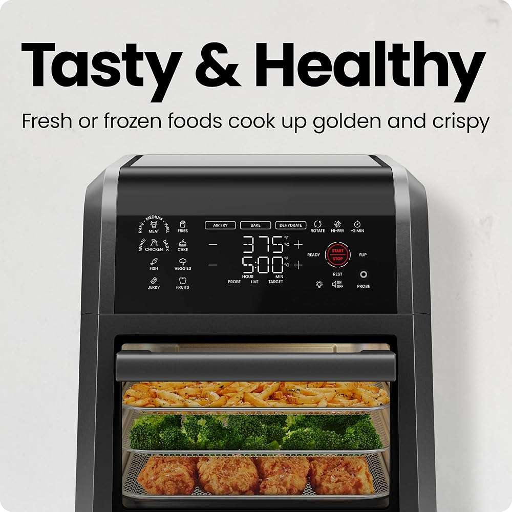 CHEFMAN ExacTemp™ 12 Quart 5-in-1 Air Fryer with Integrated Smart Cooking Thermometer, 28 Touchscreen Presets, Rotisserie, Dehydrator, Bake, XL Convection Oven with Auto Shutoff, Black - Image 4