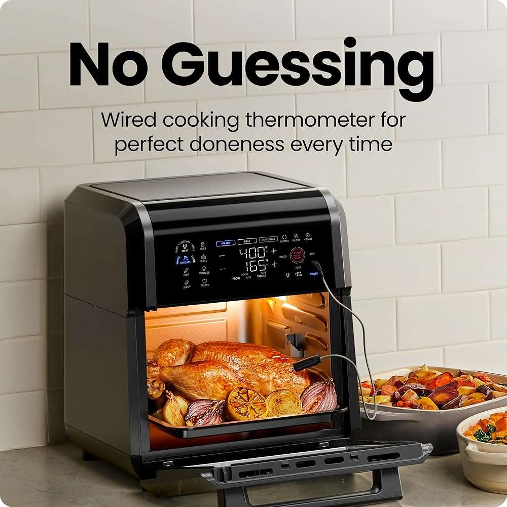CHEFMAN ExacTemp™ 12 Quart 5-in-1 Air Fryer with Integrated Smart Cooking Thermometer, 28 Touchscreen Presets, Rotisserie, Dehydrator, Bake, XL Convection Oven with Auto Shutoff, Black - Image 5