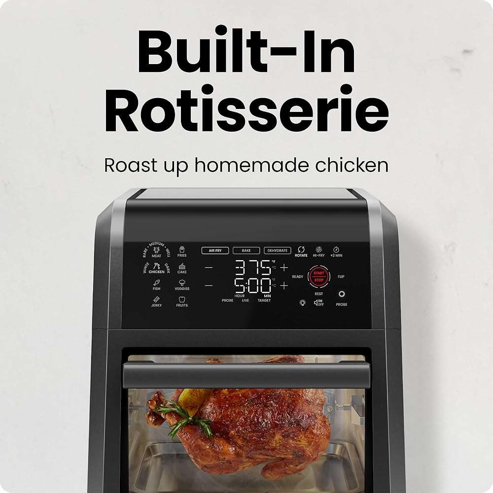 CHEFMAN ExacTemp™ 12 Quart 5-in-1 Air Fryer with Integrated Smart Cooking Thermometer, 28 Touchscreen Presets, Rotisserie, Dehydrator, Bake, XL Convection Oven with Auto Shutoff, Black - Image 7