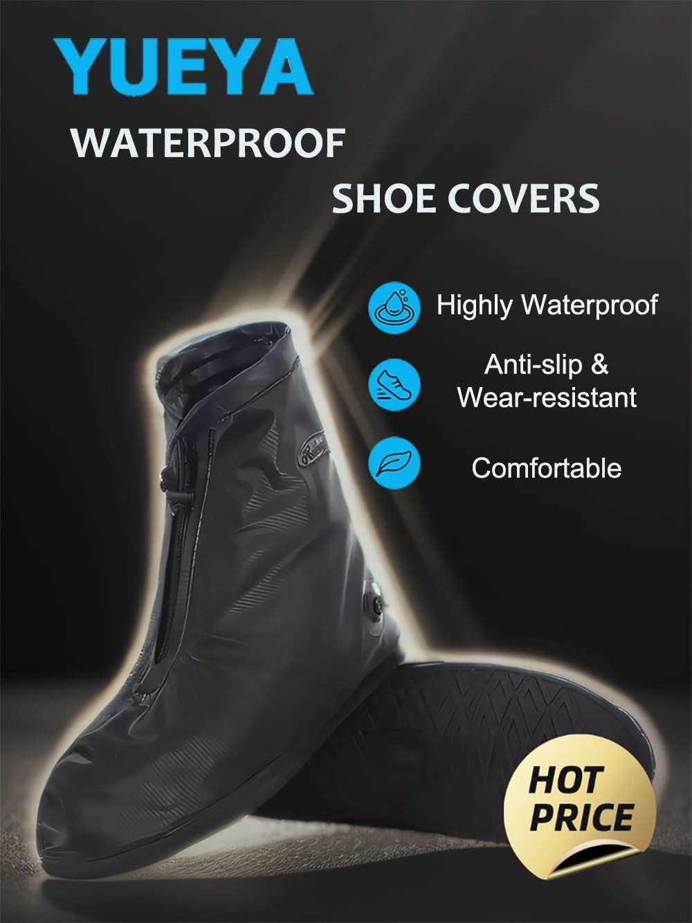 YUEYA Waterproof Shoe Covers for Rain & Snow, Non-Slip Reusable Overshoes with Zipper – Durable Shoe Protectors for Hiking, Cycling, Outdoor Activities,Rain Boots for Men, Women & Kids - Image 2