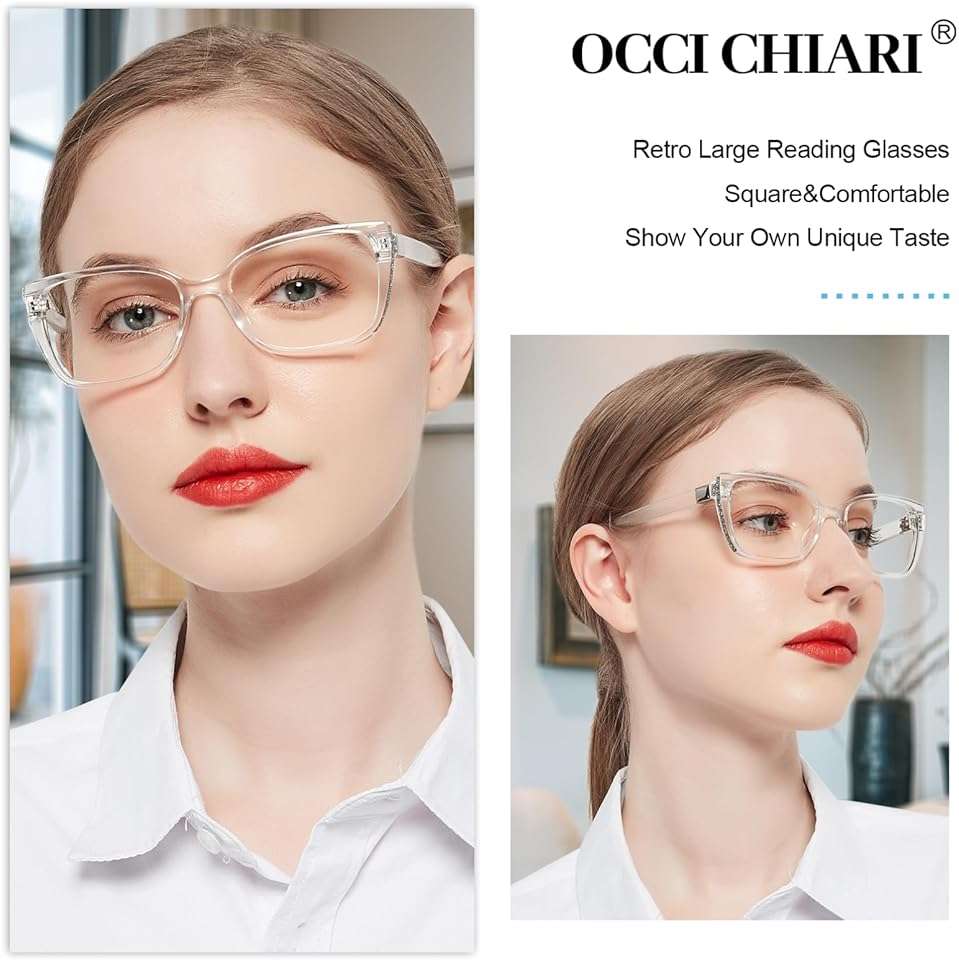 OCCI CHIARI Modern Big Frame Reading Glasses for Women Square Readers(Clear 2.0x) 1.0 1.25 1.5 1.75 2.0 2.25 2.5 2.75 3.0 3.5 4.0 5.0 6.0 - Image 2