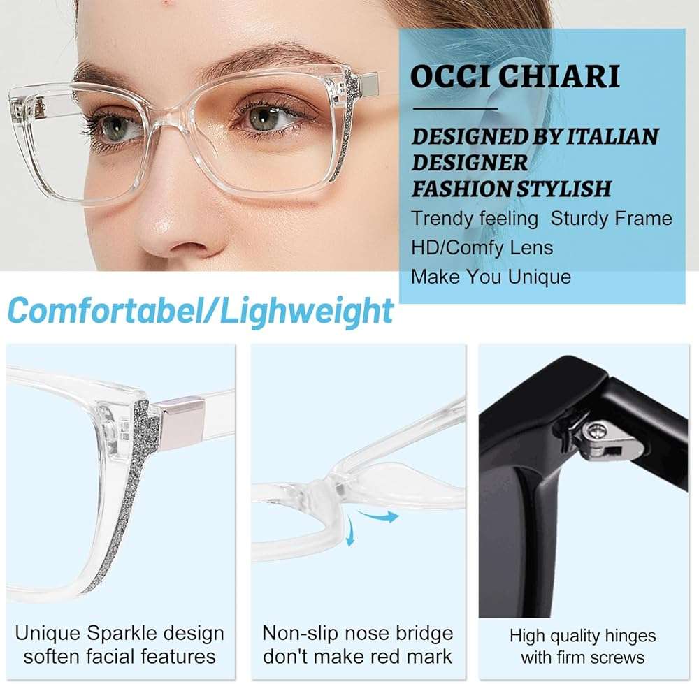 OCCI CHIARI Modern Big Frame Reading Glasses for Women Square Readers(Clear 2.0x) 1.0 1.25 1.5 1.75 2.0 2.25 2.5 2.75 3.0 3.5 4.0 5.0 6.0 - Image 4