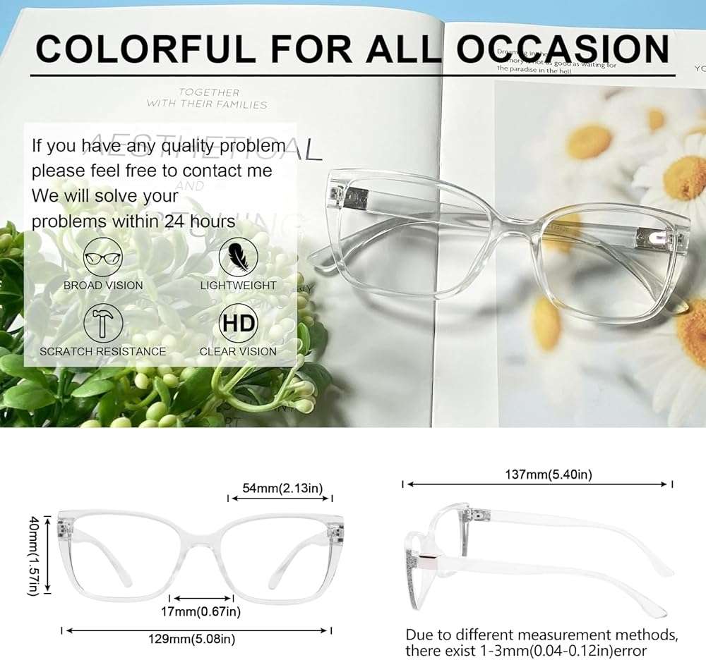 OCCI CHIARI Modern Big Frame Reading Glasses for Women Square Readers(Clear 2.0x) 1.0 1.25 1.5 1.75 2.0 2.25 2.5 2.75 3.0 3.5 4.0 5.0 6.0 - Image 5