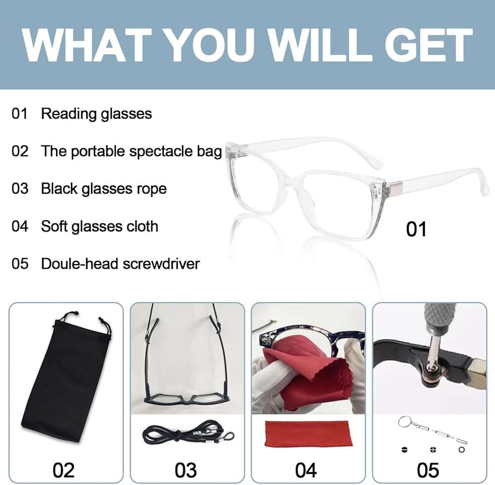 OCCI CHIARI Modern Big Frame Reading Glasses for Women Square Readers(Clear 2.0x) 1.0 1.25 1.5 1.75 2.0 2.25 2.5 2.75 3.0 3.5 4.0 5.0 6.0 - Image 6