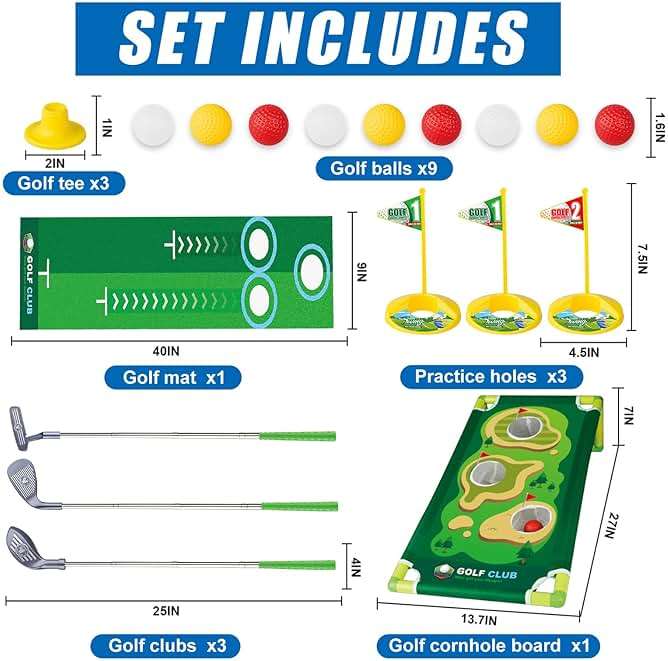 RCROKS Toddler Golf Clubs Set Retractable Metal Shaft, Kids Golf Toys Indoor & Outdoor Backyard Park Golf Game Toy Playset Gifts for Aged 3-8 Toddlers Boys Kids Baby (Grey, M) - Image 7