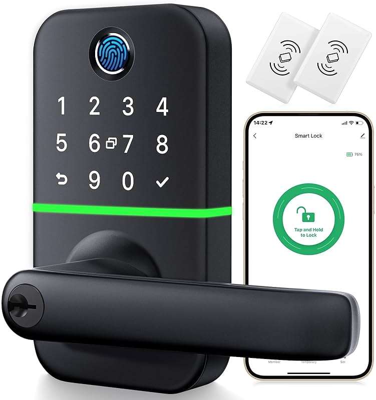 Keypad Smart Door Lock with Handle: Kucacci Keyless Entry Fingerprint Lock - Digital Code Handle with Keypad - Electronic Smart Knob for Front Door - Deadbolt Alternative with App - Easy Installation - Image 1