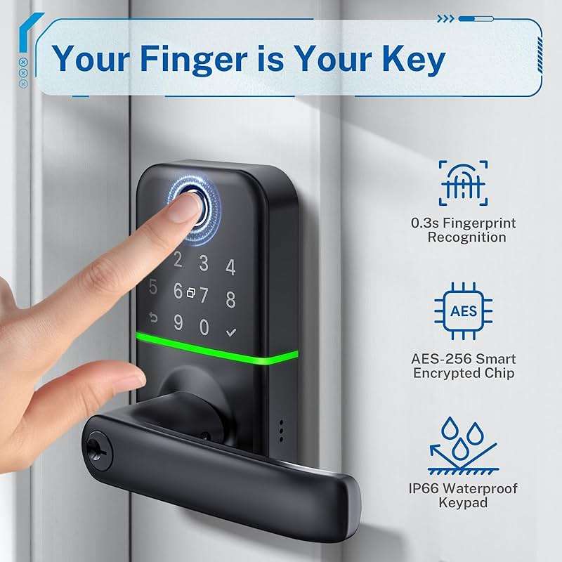 Keypad Smart Door Lock with Handle: Kucacci Keyless Entry Fingerprint Lock - Digital Code Handle with Keypad - Electronic Smart Knob for Front Door - Deadbolt Alternative with App - Easy Installation - Image 3
