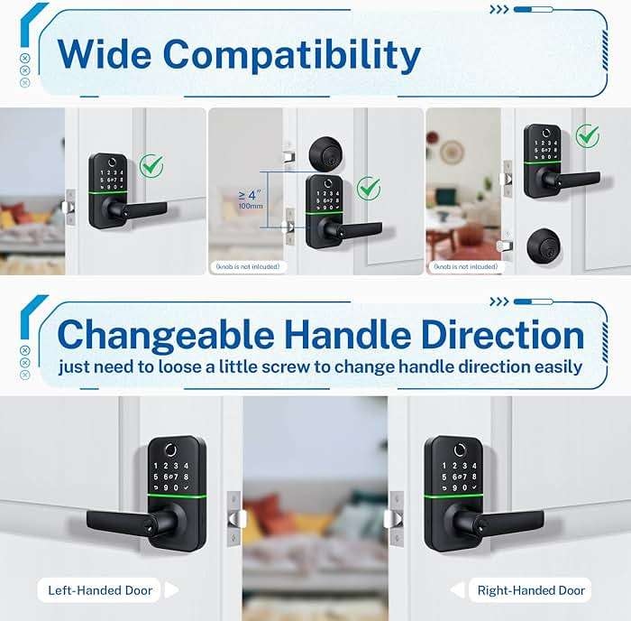 Keypad Smart Door Lock with Handle: Kucacci Keyless Entry Fingerprint Lock - Digital Code Handle with Keypad - Electronic Smart Knob for Front Door - Deadbolt Alternative with App - Easy Installation - Image 5