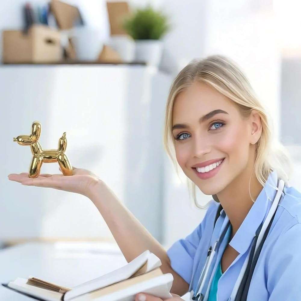Notakia Cute Ceramics Balloon Dog Statue Crafts Gold Living Room Desktop Decorations,Handmade Modern Small Ceramic Animal Statue Ornament Gold Home Decor Accents - Image 2