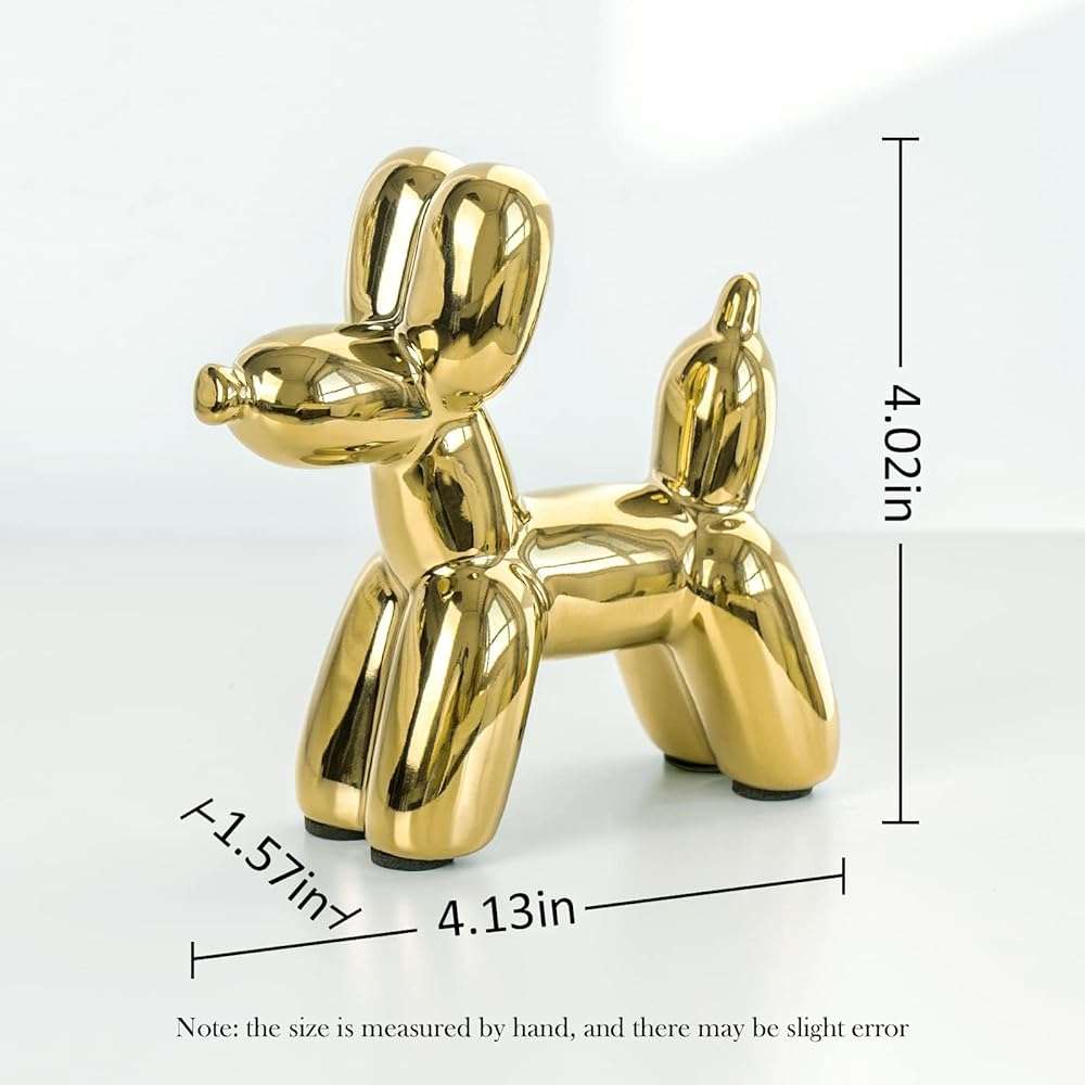 Notakia Cute Ceramics Balloon Dog Statue Crafts Gold Living Room Desktop Decorations,Handmade Modern Small Ceramic Animal Statue Ornament Gold Home Decor Accents - Image 3