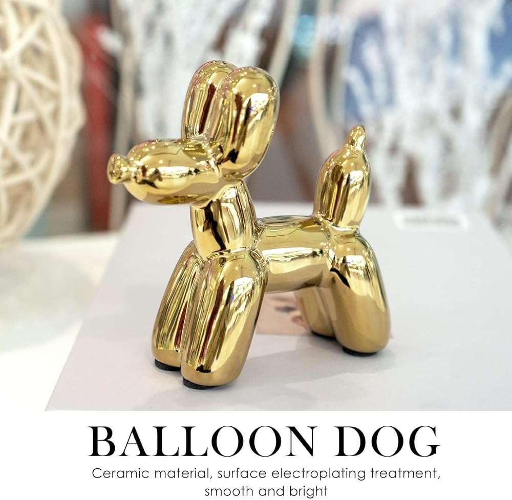 Notakia Cute Ceramics Balloon Dog Statue Crafts Gold Living Room Desktop Decorations,Handmade Modern Small Ceramic Animal Statue Ornament Gold Home Decor Accents - Image 4