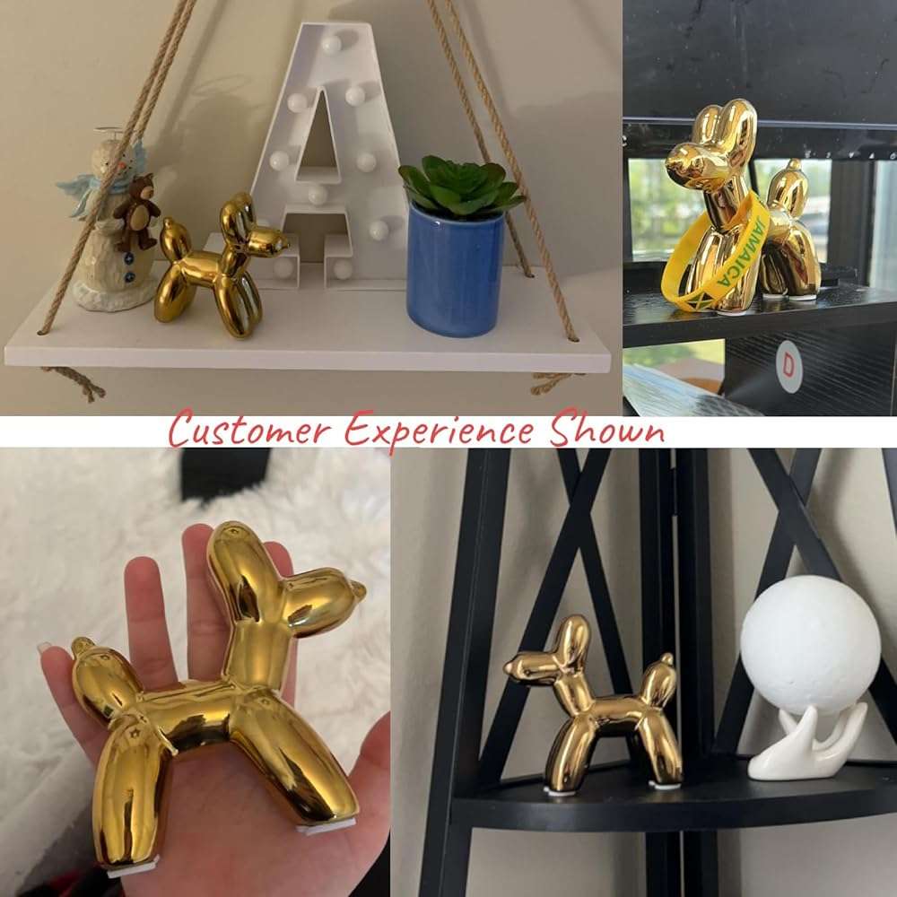 Notakia Cute Ceramics Balloon Dog Statue Crafts Gold Living Room Desktop Decorations,Handmade Modern Small Ceramic Animal Statue Ornament Gold Home Decor Accents - Image 5