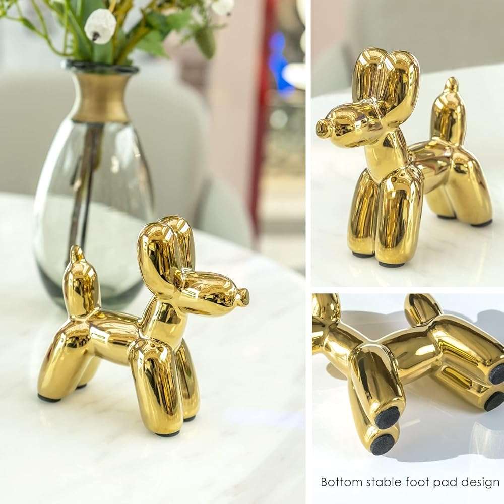 Notakia Cute Ceramics Balloon Dog Statue Crafts Gold Living Room Desktop Decorations,Handmade Modern Small Ceramic Animal Statue Ornament Gold Home Decor Accents - Image 6