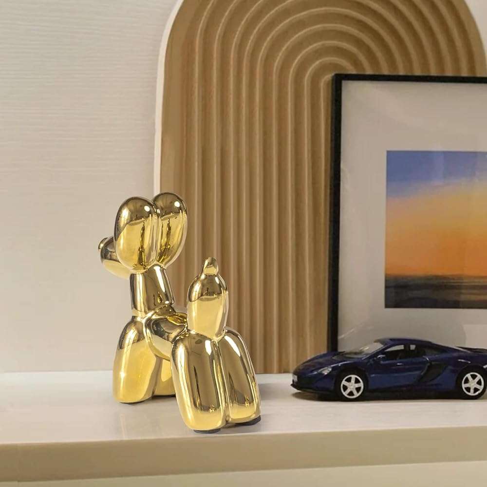 Notakia Cute Ceramics Balloon Dog Statue Crafts Gold Living Room Desktop Decorations,Handmade Modern Small Ceramic Animal Statue Ornament Gold Home Decor Accents - Image 7