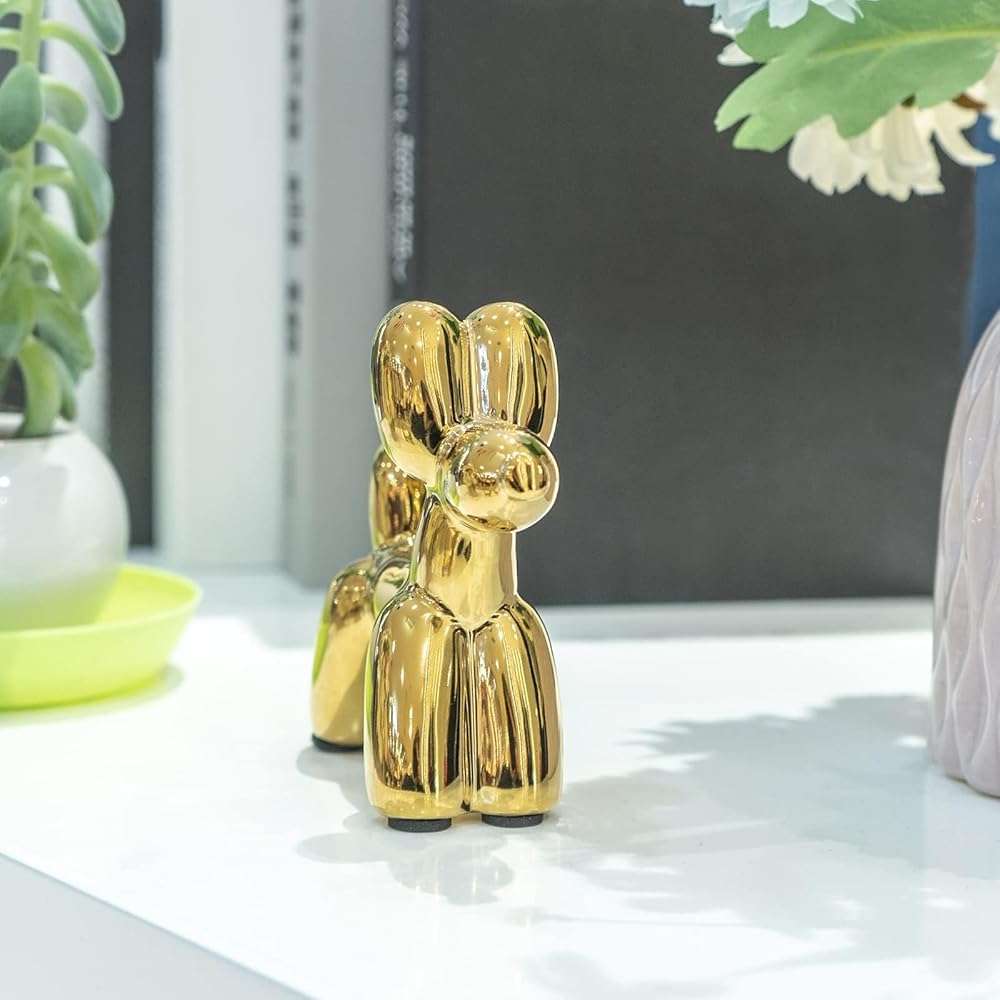 Notakia Cute Ceramics Balloon Dog Statue Crafts Gold Living Room Desktop Decorations,Handmade Modern Small Ceramic Animal Statue Ornament Gold Home Decor Accents - Image 8