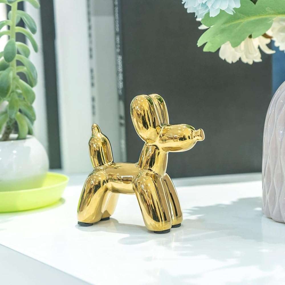 Notakia Cute Ceramics Balloon Dog Statue Crafts Gold Living Room Desktop Decorations,Handmade Modern Small Ceramic Animal Statue Ornament Gold Home Decor Accents - Image 9