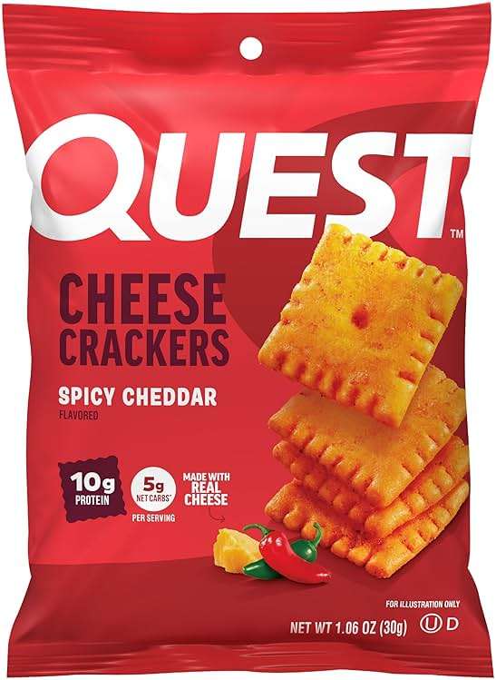 Quest Nutrition Cheese Crackers, Spicy Cheddar Blast, 10g of Protein, Low Carb, Made with Real Cheese, 12 Count (1.06 oz Bags) - Image 1