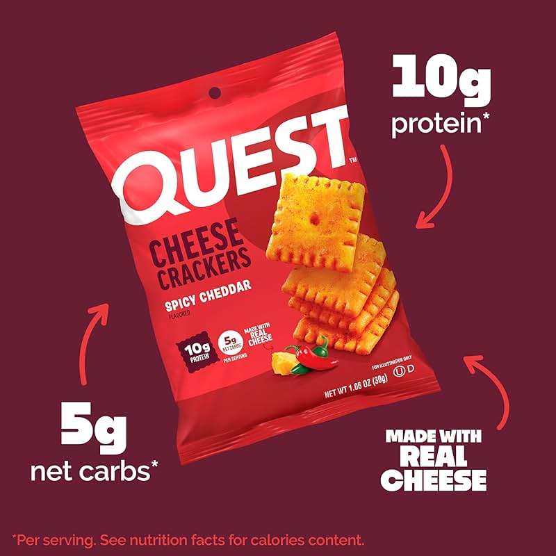 Quest Nutrition Cheese Crackers, Spicy Cheddar Blast, 10g of Protein, Low Carb, Made with Real Cheese, 12 Count (1.06 oz Bags) - Image 4