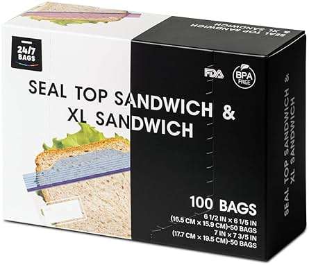 100 Count, Sandwich & XL Sandwich Zip Bags, Easy Open Tabs, Writable Rectangle (50 Bags Each Size) - Image 1